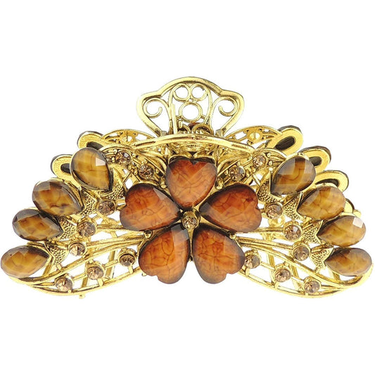 Ladies Vintage Gold Tone Chunky Metal 9cm Hair Claw Daisy Flower