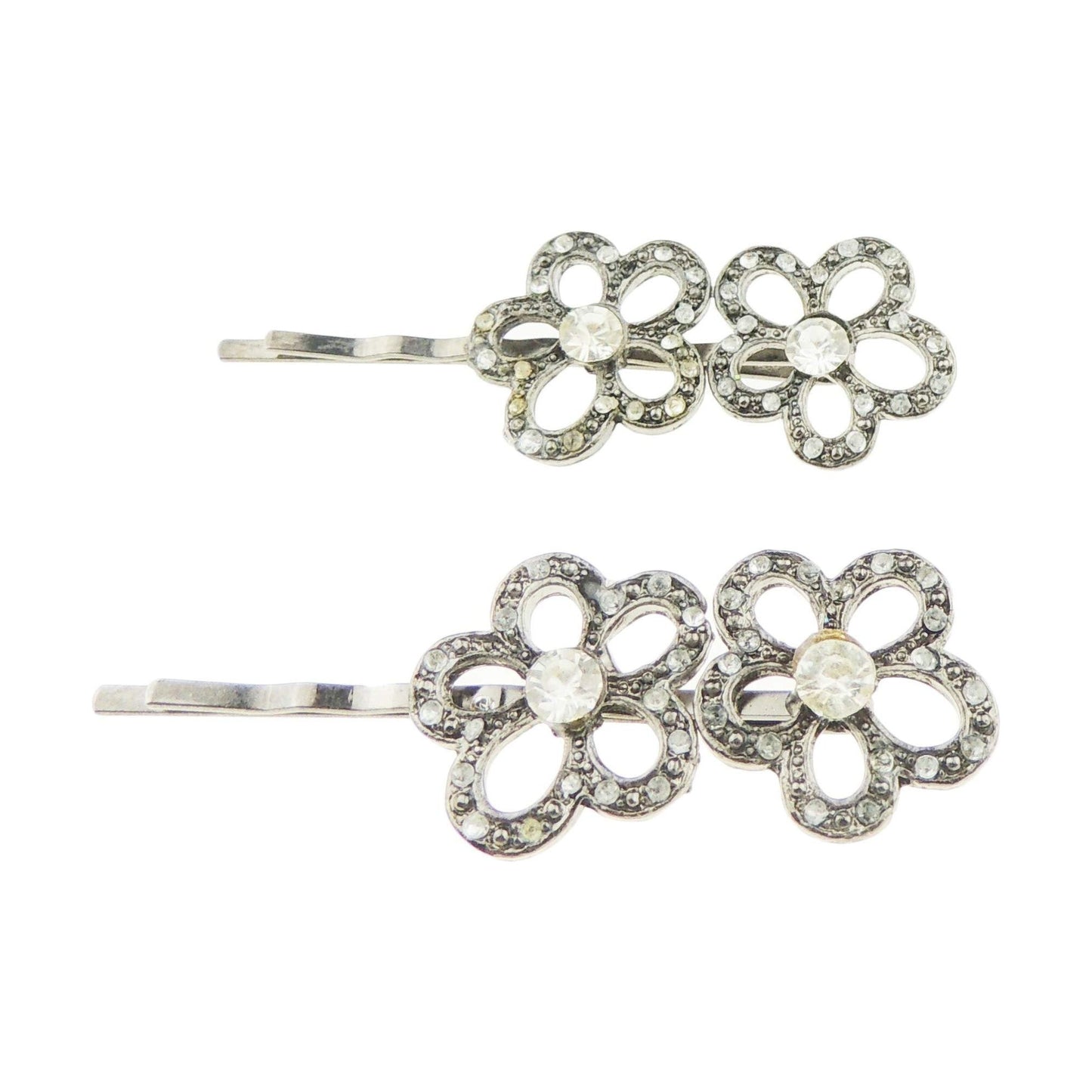 Ladies Set of 2 Girls Sparkly DiamantΘ Hair Grips Stencil Daisy Flower