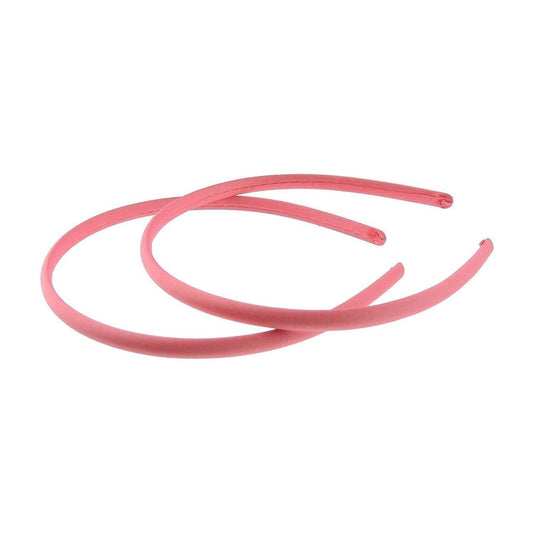 Pair of 2 Slim Thin 1cm Satin Covered Girls Party Satin Plain DIY Alice Headband Hairband Head Hair Band Kids School Uniform (Coral)