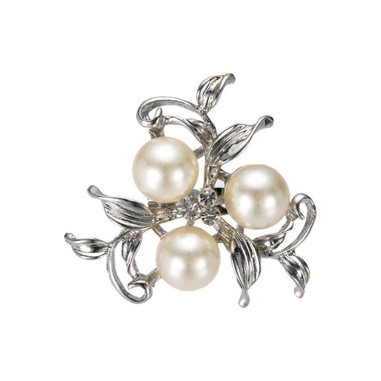 Diamante Crystal & Faux Pearl Floral Star 4cm Wedding Evening Brooch