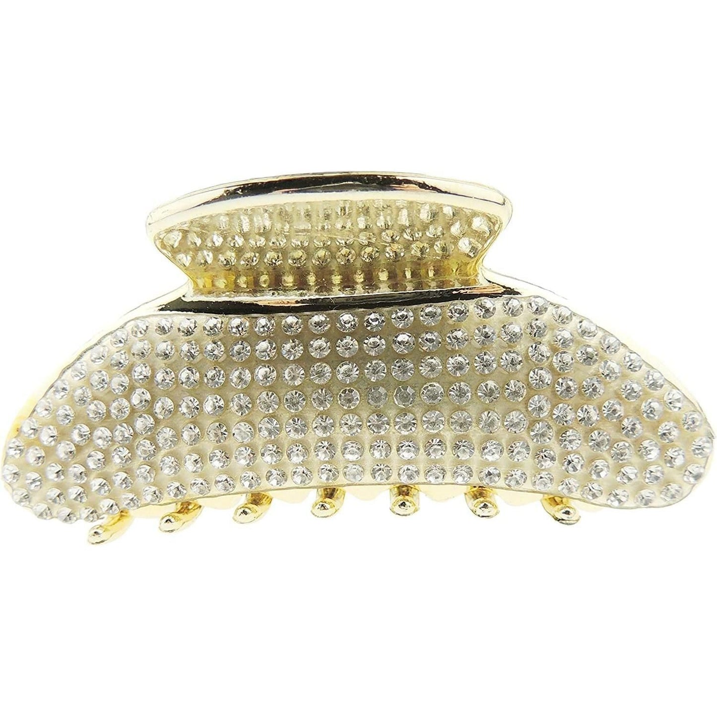 Womens Girls Crystal Rhinestone Diamante Oval Round Small Bridal Wedding Guest Party Bridesmaid Birthday Headpiece Hair Accessories Bulldog Crab Octopus Jaw Styling Hair Claw Clamp Clip Gold