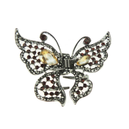 Ladies Dark Grey Vintage Look Metal Diamante Crystal Small 6cm Hair Claw Clamp Flat Butterfly