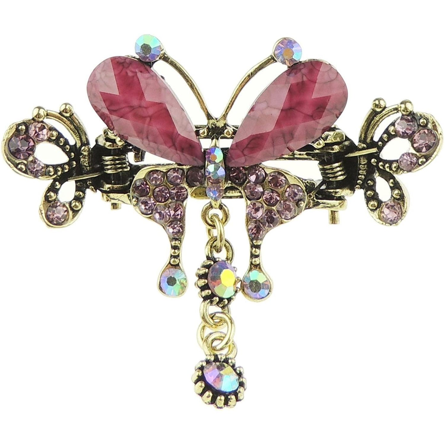Ladies Bronzed Gold Tone Metal Diamante Crystal Small 6cm Hair Claw Clamp Butterfly