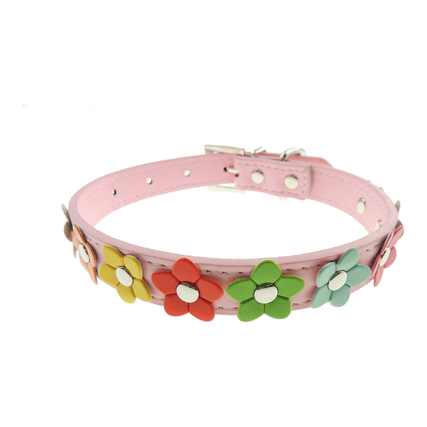 Princess Daisy Flower Floral Vegan Faux Leather Idea Boy Girl SMALL MEDIUM DOGS ONLY Puppy Collar Adjustable Durable Fancy Yellow Pink Black Red Blue Black Collar