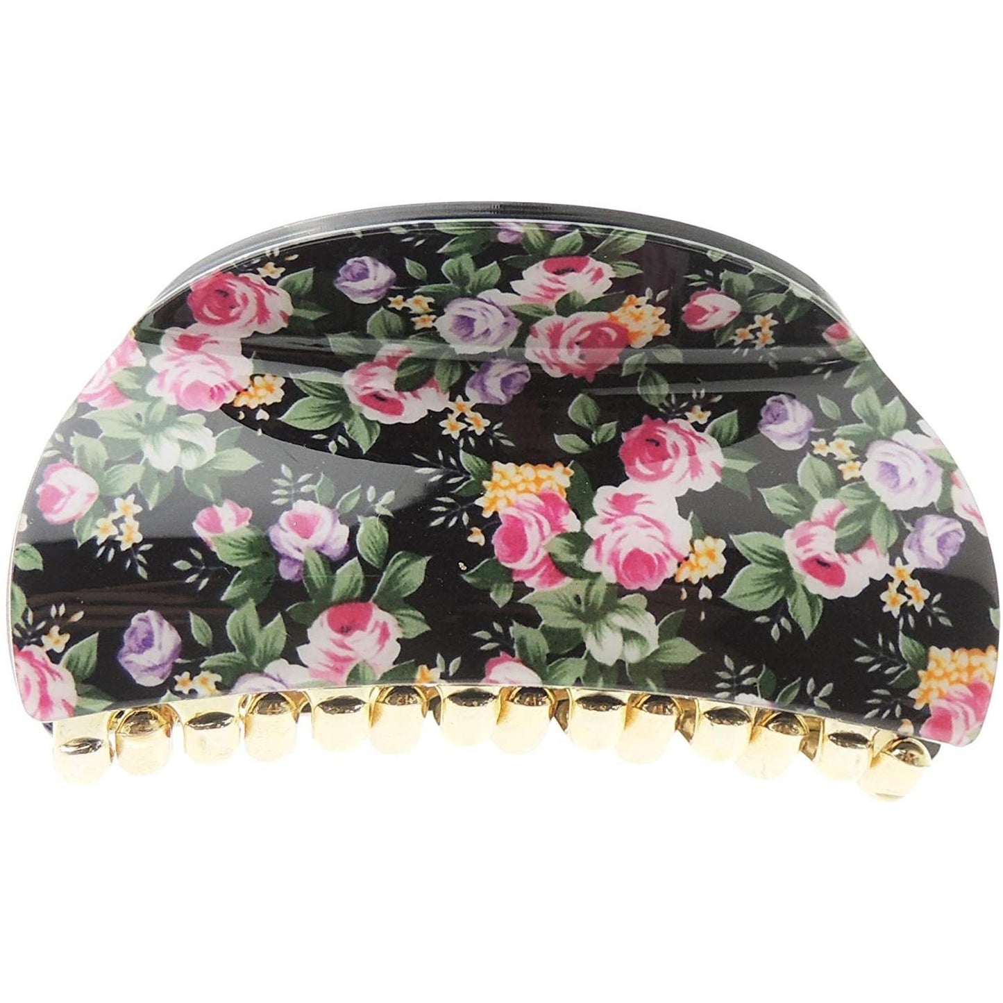 Ladies Floral English Garden Print Covered Oval Rounded Hair Claw Clamp Clip
