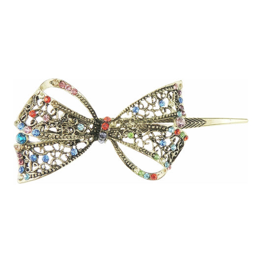 Womens Girls 10cm Chunky Vintage Gold Tone Multi-coloured Hair Concord Clip Bow