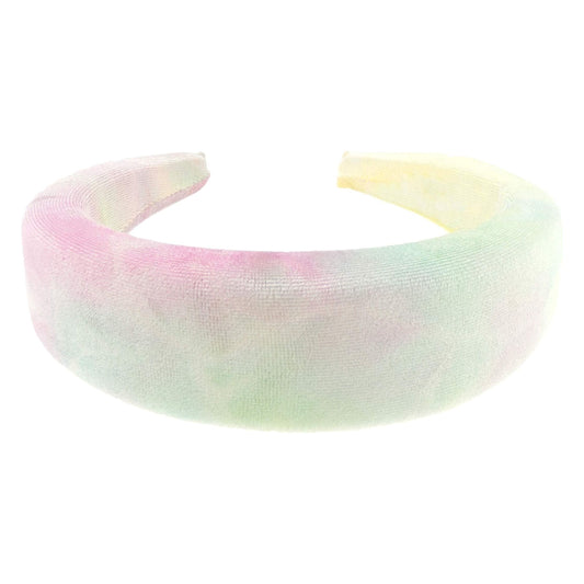 Ladies Velvet Wide Padded Tie Dye Ombre Swirls Headband Alice Band (Green Pink)