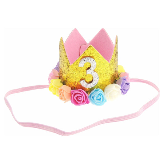 Boys Girls Cat Dog Pet Glitter 3rd 3 Three Years Old Birthday King Crown Princess Tiara Costume Party Photo Prop Headband Hat