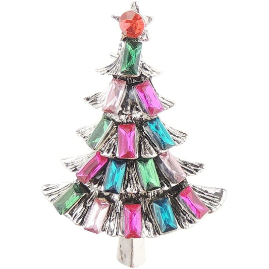 Ladies Crystal Diamante Colour Festive Christmas Tree Lapel Brooch