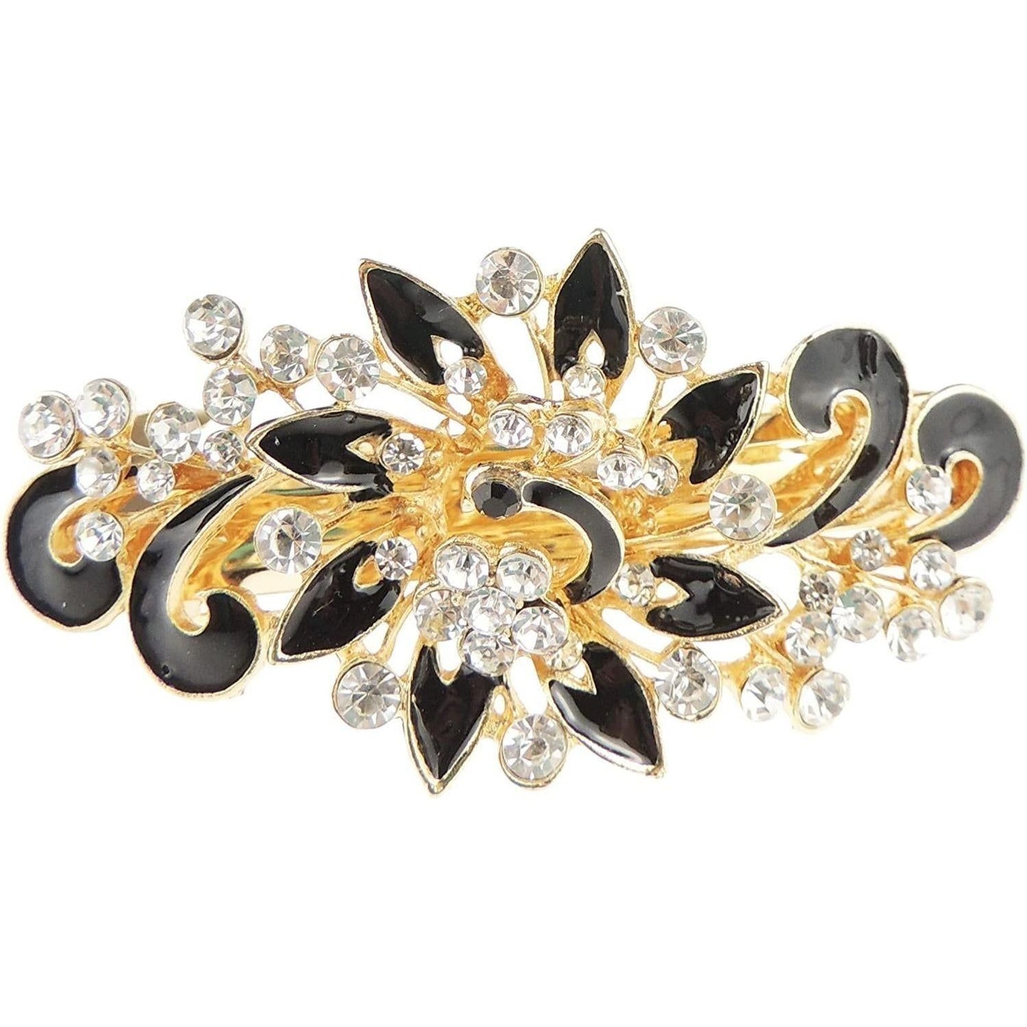 Ladies Enamel & Diamante Evening Occasion Stencil Hair Barrette Clip Peacock Waves