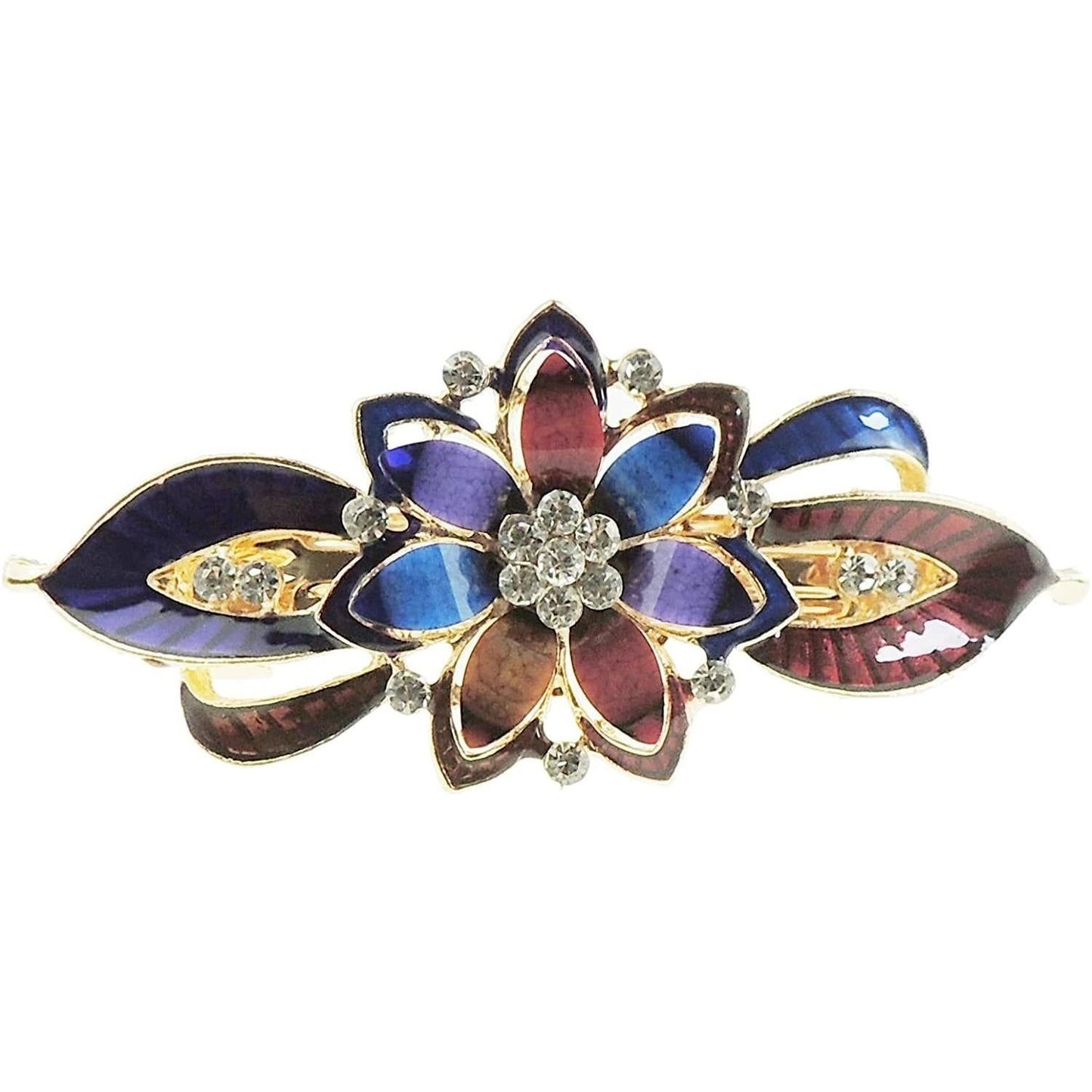 Ladies Enamel & Diamante Evening Occasion Stencil Hair Barrette Clip Double Rose