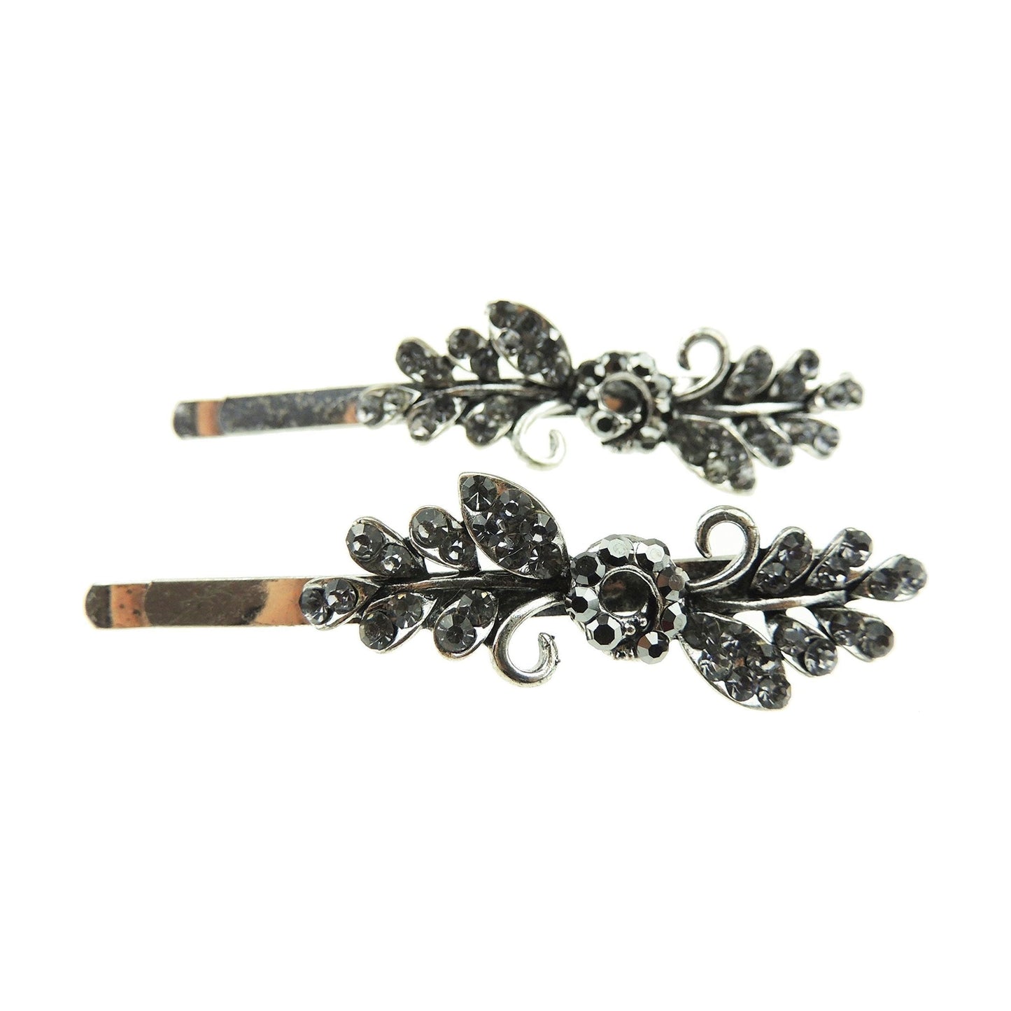 Pair of Ladies Vintage Crystal Diamante Small Flower Hair Grips