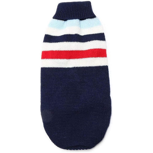 Cute Knitted SMALL MEDIUM LARGE Puppy Cat Kitten Warm Winter Girl Boy Cold Weather Vest Sweatshirt Clothes Jacket Coat Christmas Ideas Pullover Jumper Sweater Big Stripes Navy Blue White