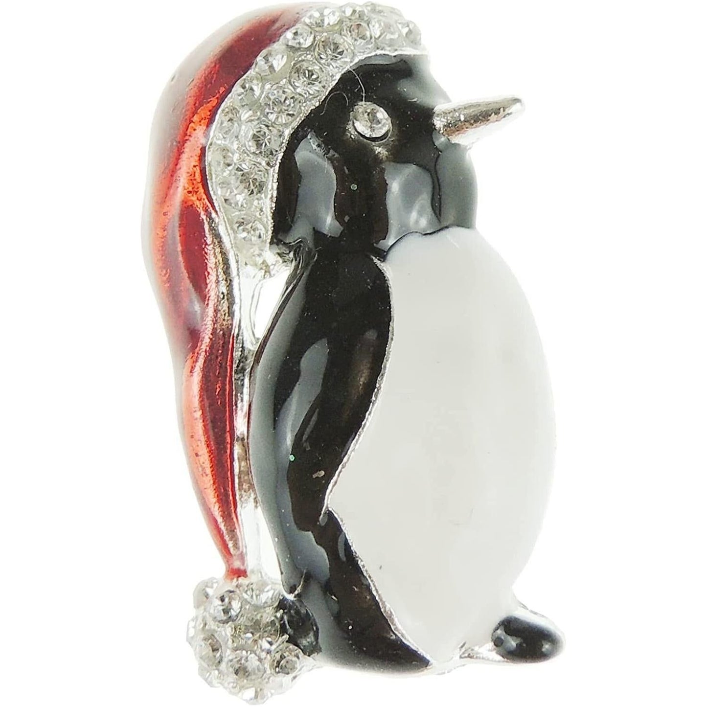 Red & White Christmas Holly Crystal  Santa Penguin Hat Brooch