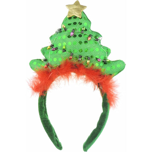 Glamour Girlz Unisex Womens Mens Festive Christmas Nativity Costume Outfit Party Headband Hair Hoop Alice Band Hairband Deeley Deely Springs Bopper Plush Sequin Green Large Tree Gold Star