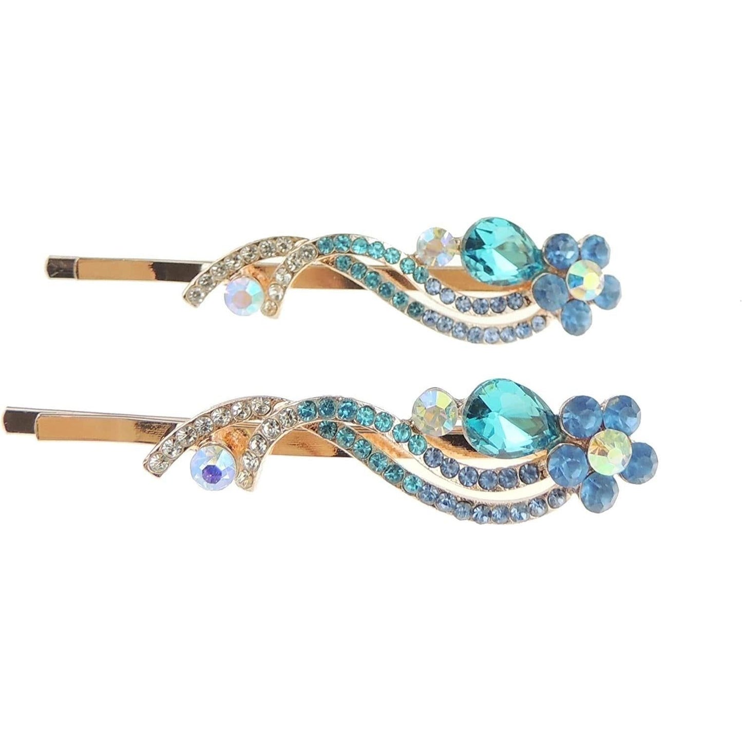 Set of 2 Ladies Sparkly Gold Tone Diamante Crystal Gold Tone Hair Grip Butterfly Waves Swirls