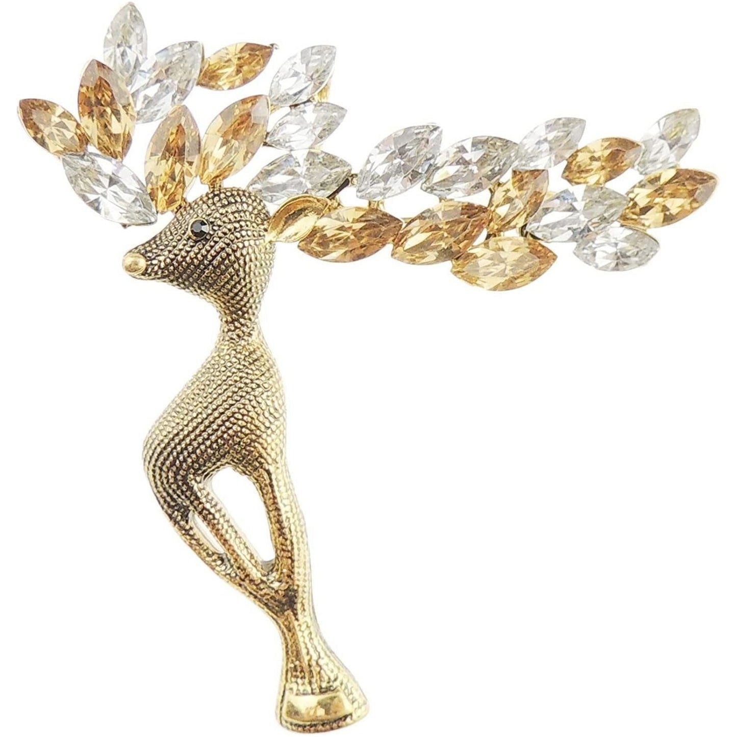 Ladies Silver Gold Tone Crystal Diamante Large Antlers Christmas Reindeer Stag Brooch Boxed