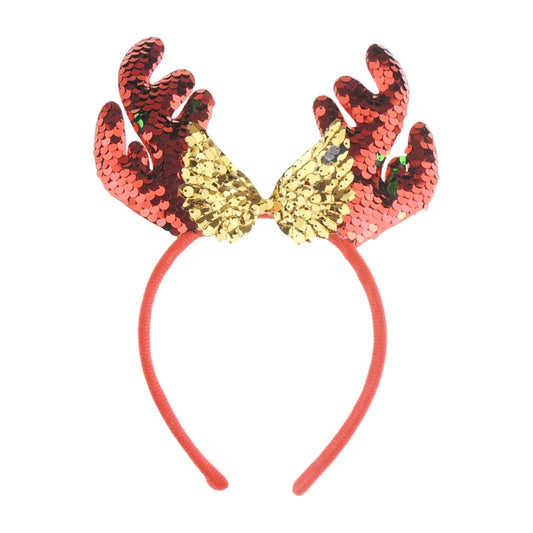 Glamour Girlz Unisex Women Men Christmas Nativity Party Dinner Costume Outfit Headband Hair Hoop Alice Band Hairband Deeley Deely Springs Bopper Red Reindeer Elk Stag Ears Antlers Sequin Gold Bow