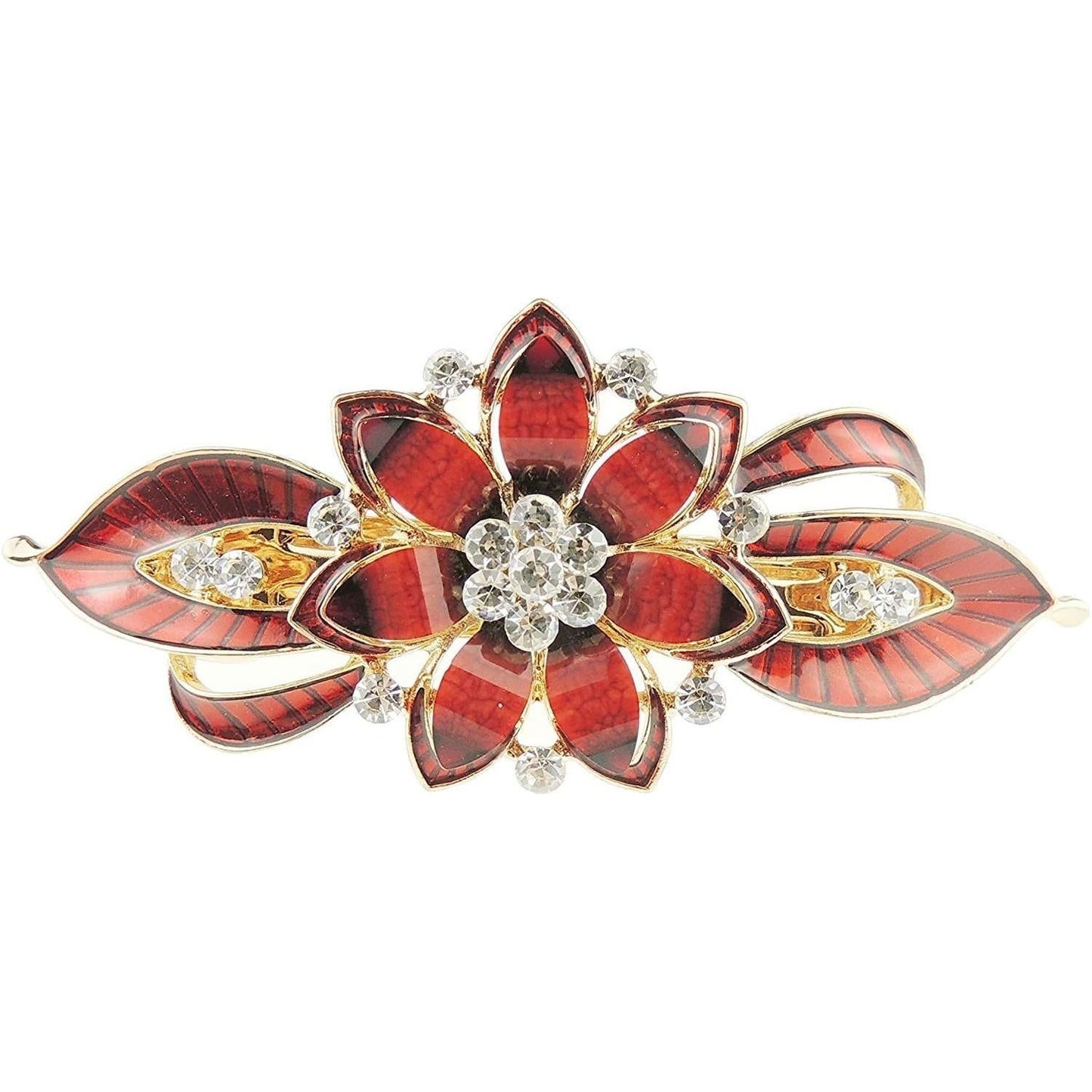 Ladies Enamel & Diamante Evening Occasion Stencil Hair Barrette Clip Double Rose