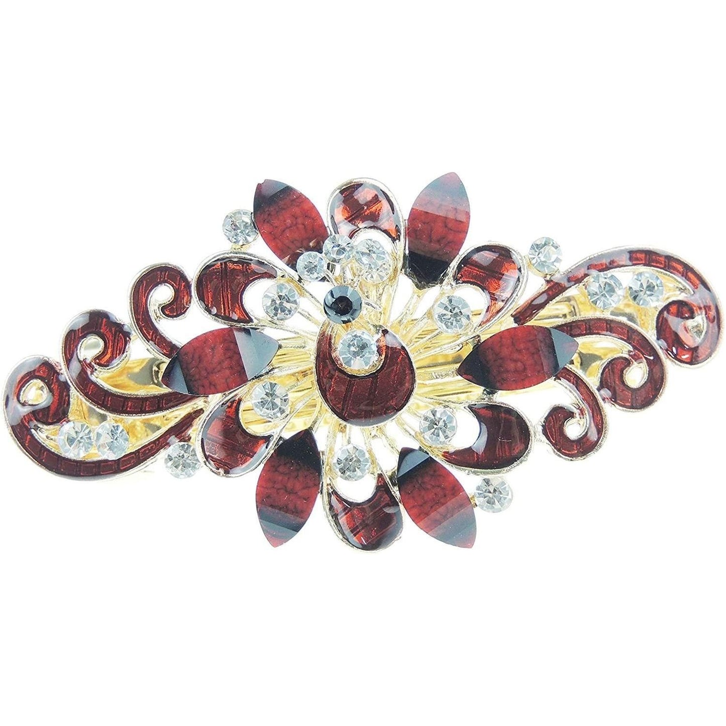 Ladies Enamel & Diamante Evening Occasion Stencil Hair Barrette Clip Peacock Flower