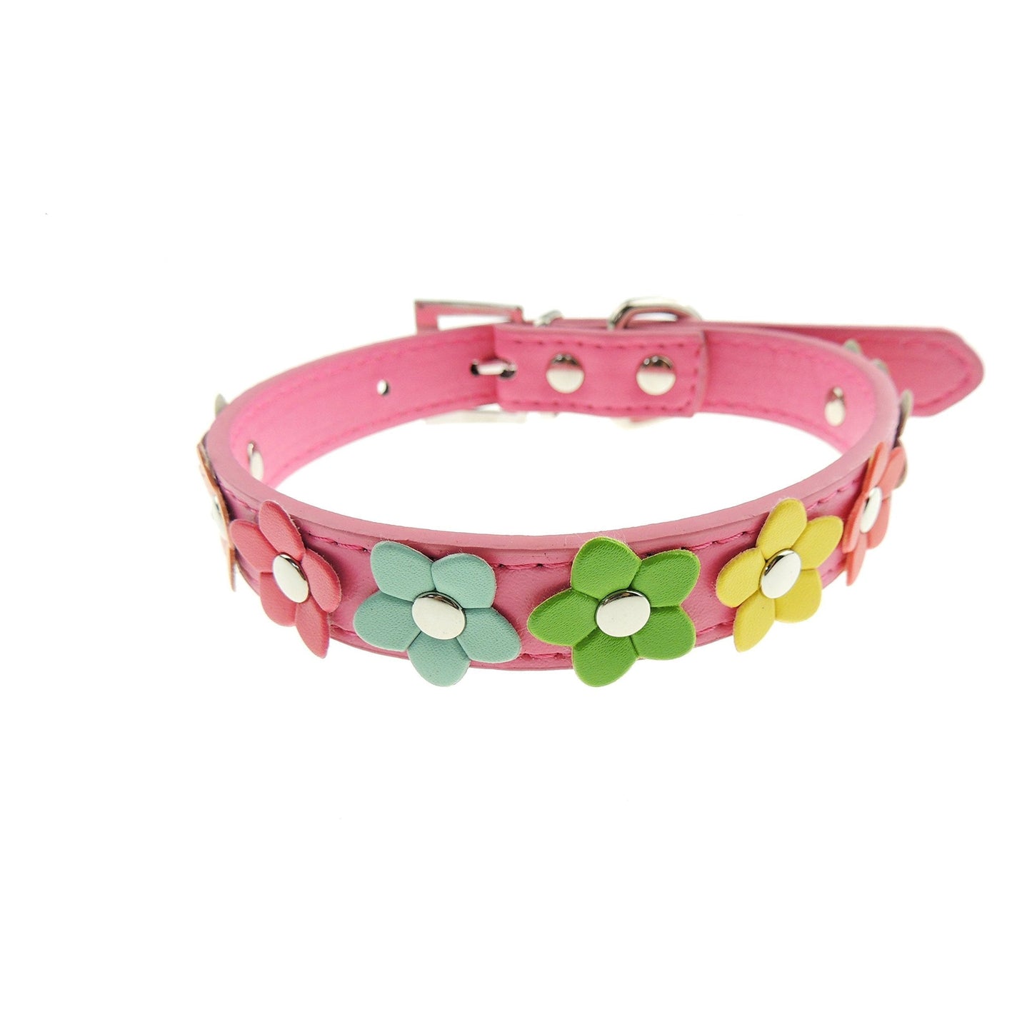 Princess Daisy Flower Floral Vegan Faux Leather Idea Boy Girl SMALL MEDIUM DOGS ONLY Puppy Collar Adjustable Durable Fancy Yellow Pink Black Red Blue Black Collar