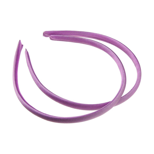 Pair of 2 Slim Thin 1cm Satin Covered Girls Party Satin Plain DIY Alice Headband Hairband Head Hair Band Kids School Uniform (Violet)