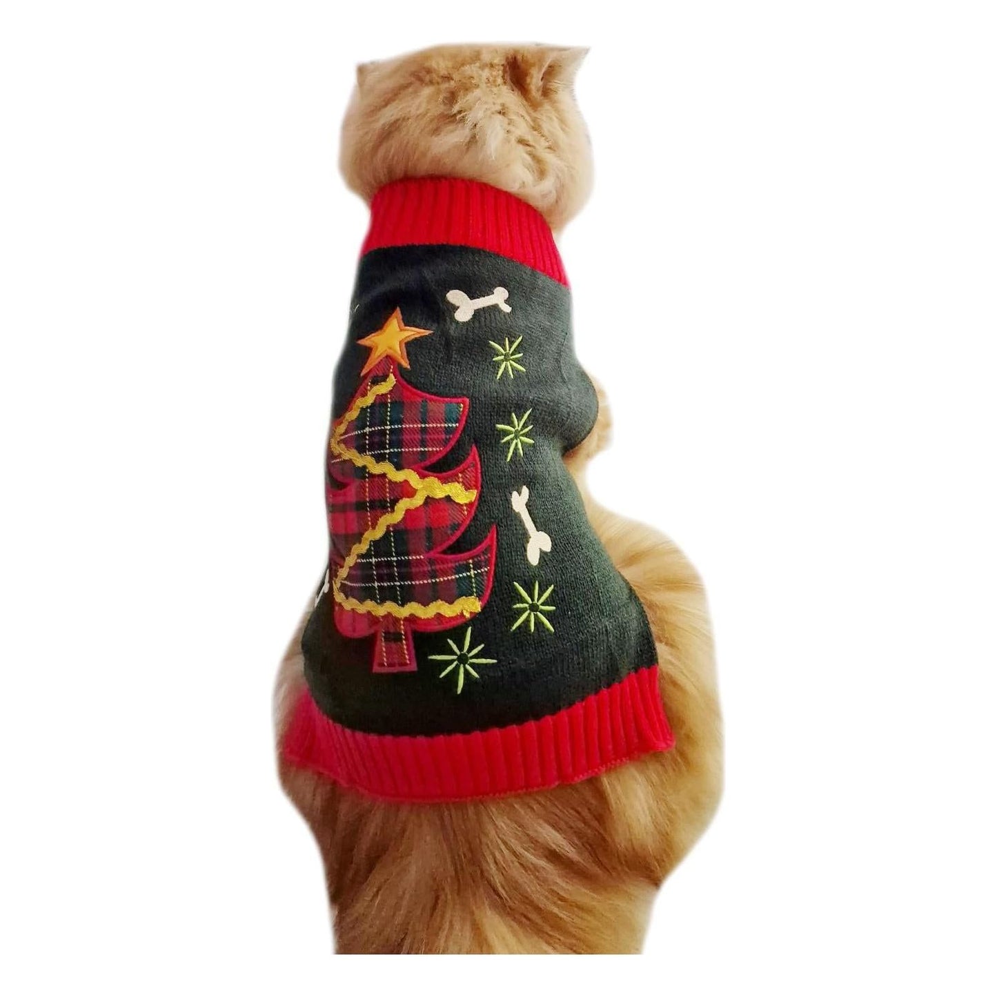 Cute Funny SMALL DOG ONLY Doggie Puppy Kitten Cat Christmas Xmas Outfit Warm Winter Girl Boy Jumper Coat Clothes Hoodies Costume Ideas Pullover Sweater Green Red Tartan Plaid Tree