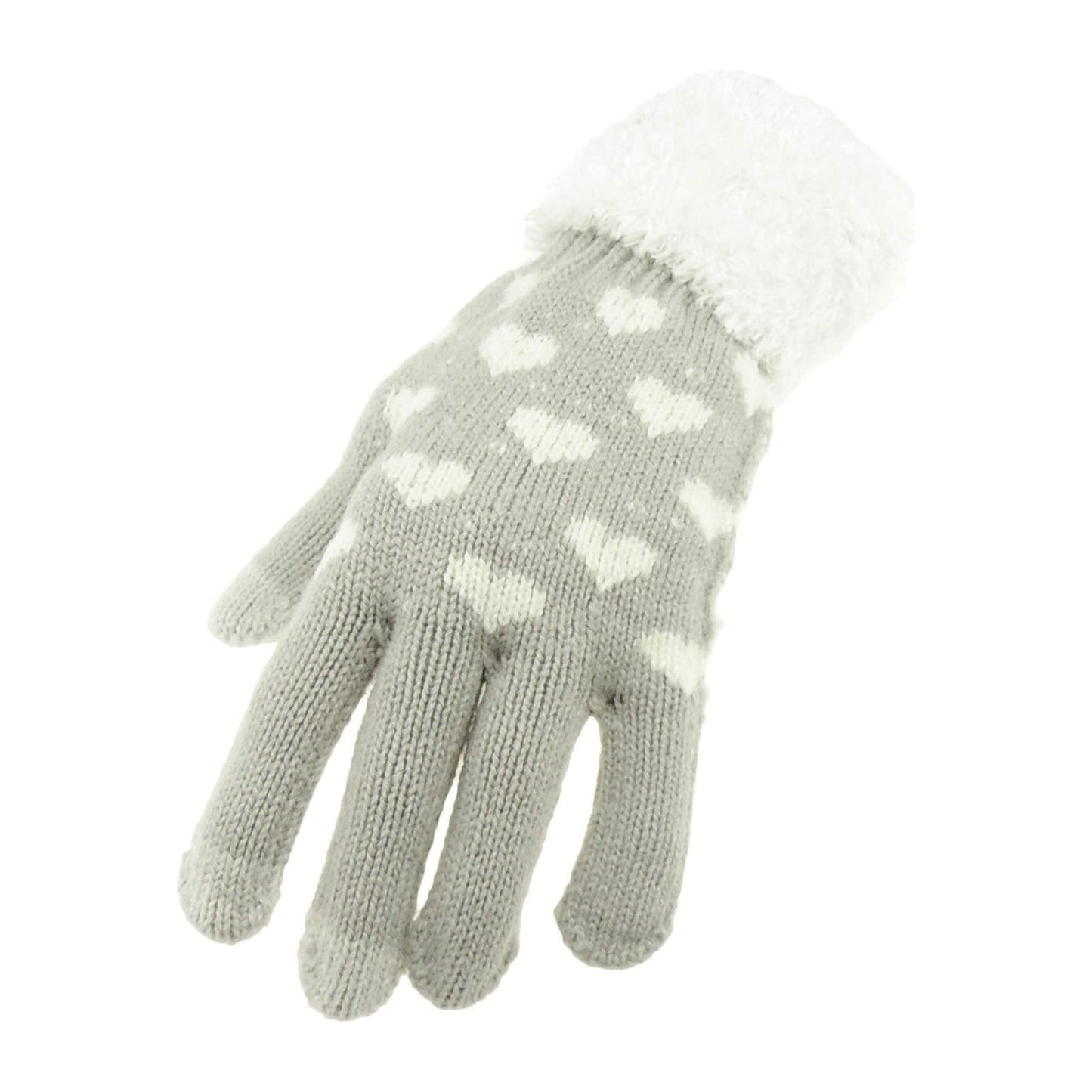 Soft Ladies Womens Girls Thick Knitted Crochet Thermal Fleece Lined Cold Weather Winter Ski Outdoor Hand Warmers Touch Screen Gift Mittens Gloves Mitts Christmas Birthday Hearts