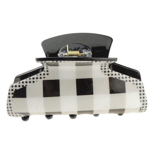 Ladies Strong Black White Print Hair Claw Clamp Clip Geometric Plaid Tartan Polka Dot Houndstooth