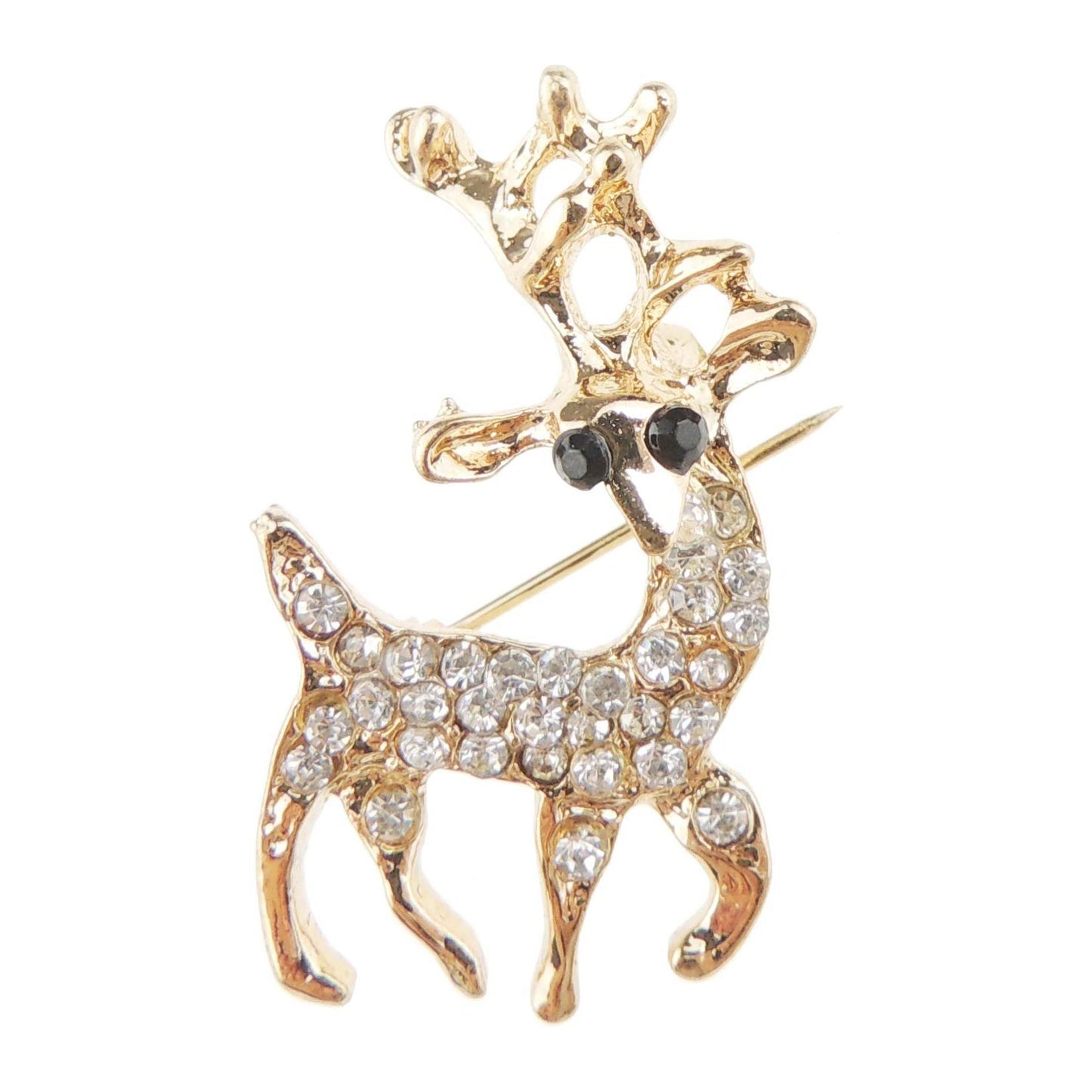 Festive Christmas Xmas Gift Coat Scarf Coat Jacket Shawl Scarf Diamante Rhinestone Crystal Brooch Badge Breastpin Corsage Pin Xmas Gift Boxed Gold Tone Clear SMALL Reindeer