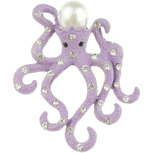 Ladies Sparkly Ocean Faux Pearl Sea Octopus Lapel Brooch