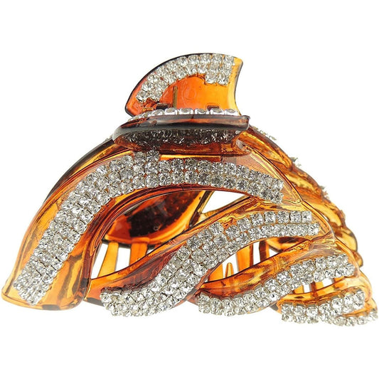 Extra Sparkly Tortoise Shell Brown Diamante Crystal Evening  Ladies 9cm Hair Claw Clamp Swirls