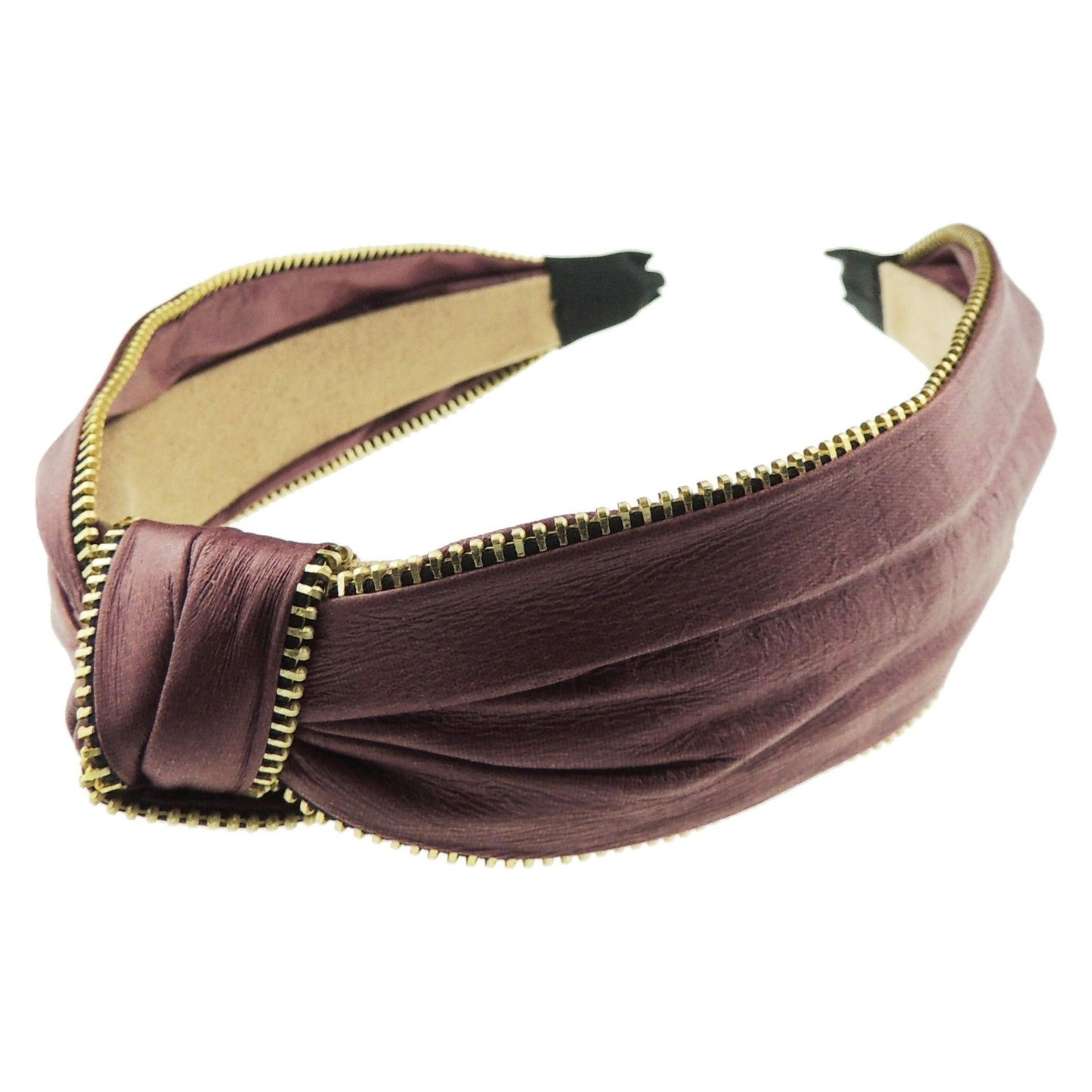 Ladies Girls Elegant Leather Look Funky Retro Zipper Trim Top Knot Headband Alice Band