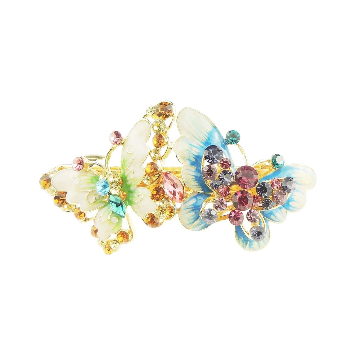 Ladies Painted Enamel & Diamante Evening Occasion Hair Barrette Clip Butterfly Pair