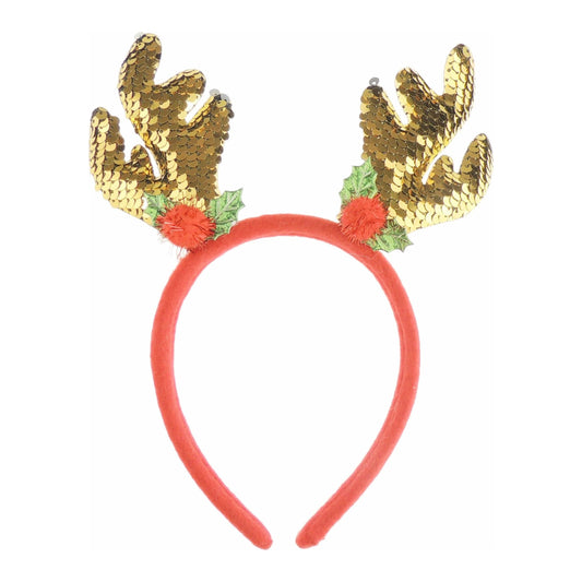 Glamour Girlz Unisex Womens Mens Festive Ears Christmas Nativity Costume Outfit Party Headband Hair Hoop Alice Band Hairband Deeley Bopper Reindeer Deer Stag Antler Ears Red Gold Sequin (Gold)