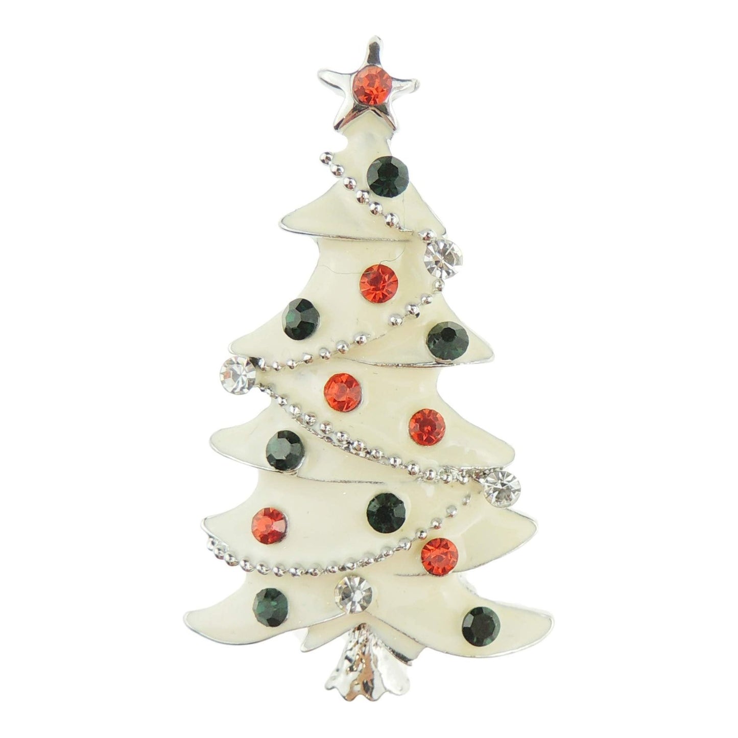 Ladies Diamante White Enamel Coloured Baubles Christmas Tree Brooch Pin