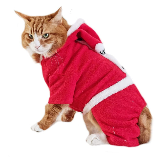 SMALL DOG BREED ONLY Puppy Kitten Cat Cute Festive Red Funny Santa Claus Father Christmas Party Boy Girl Warm Winter Fleece Costume Clothes Jumper Jumpsuit Coat Walking Hoodie Outfit