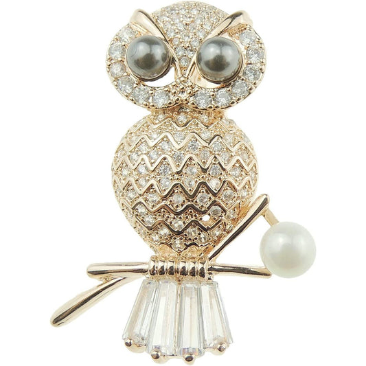 Ladies Mens Faux Pearl DiamantÚ Crystal Owl On A Branch Bird Brooch