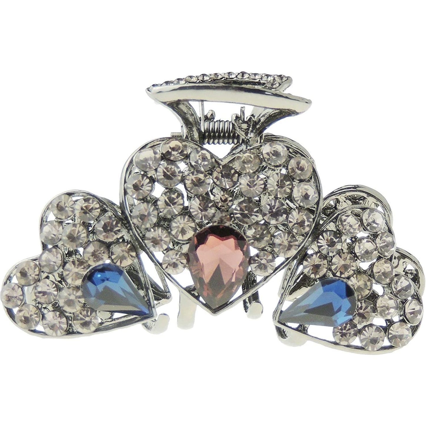 Ladies Dark Grey Metal Crystal Rhinestone Diamante Small Hair Claw Clamp Clip Hearts