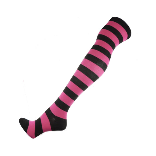 Glamour Girlz Womens Girls Fancy Dress Party Dance School Costume Outfit Halloween Christmas Legwear Hosiery Steam Punk Over Knee Thigh Length Hi Socks UK 4-6 1/2 Stripe Striped (Big Stripe Magenta)