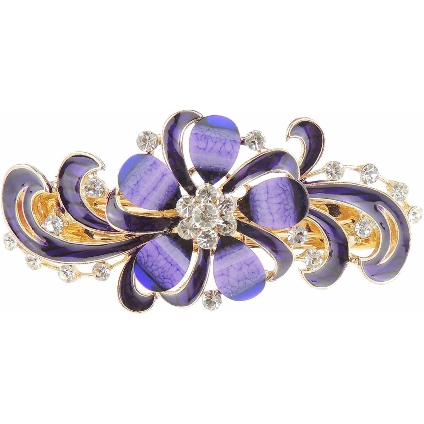 Ladies Enamel & Diamante Evening Occasion Stencil Hair Barrette Clip Swirly Leaves & Flower