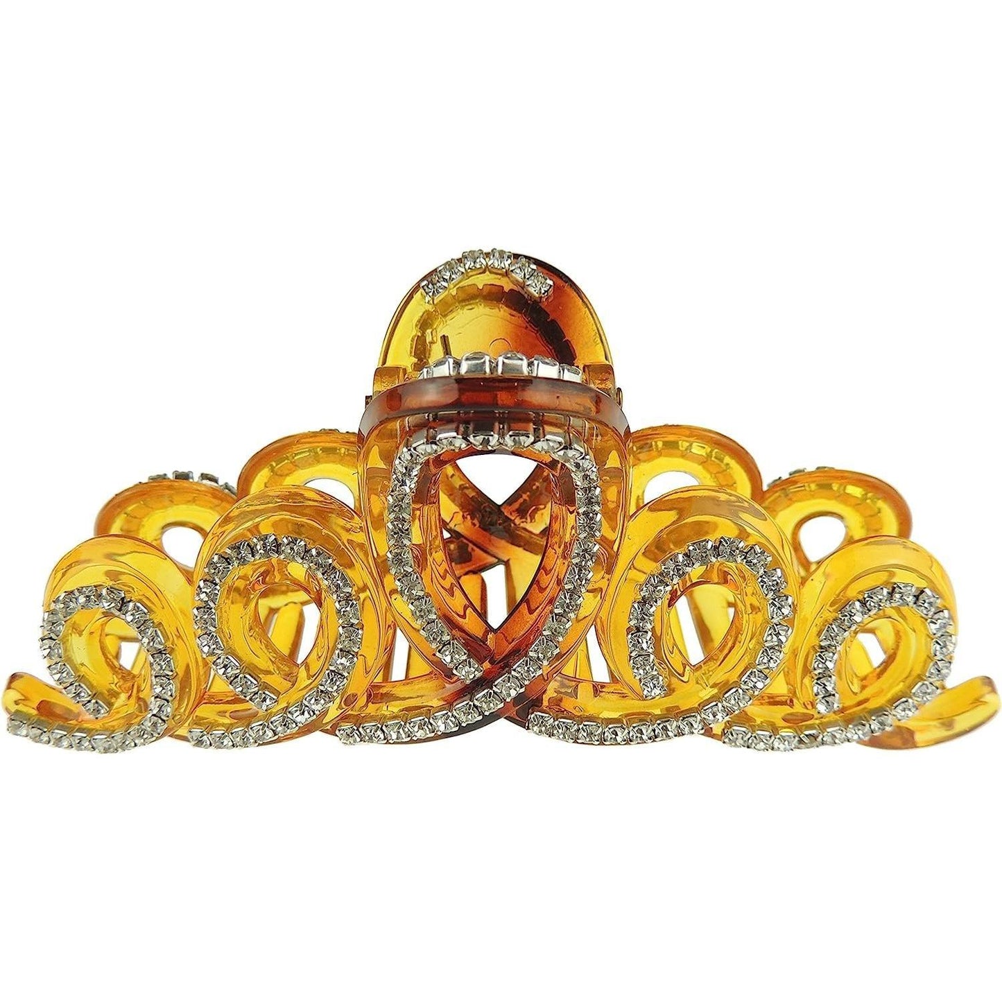 Extra Sparkly Large 11.5cm Diamante Crystal Evening Hair Claw Clamp Swirly Doodles (Brown)