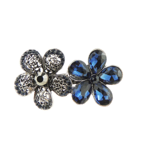 Blue Vintage Look Womens Girls Crystal Rhinestone Diamante Wedding Bridal Party Evening Ponytail Fine Hair Accessories Occasion Barrette Hairpin Grip French Metal Spring Clip Daisy Flowers