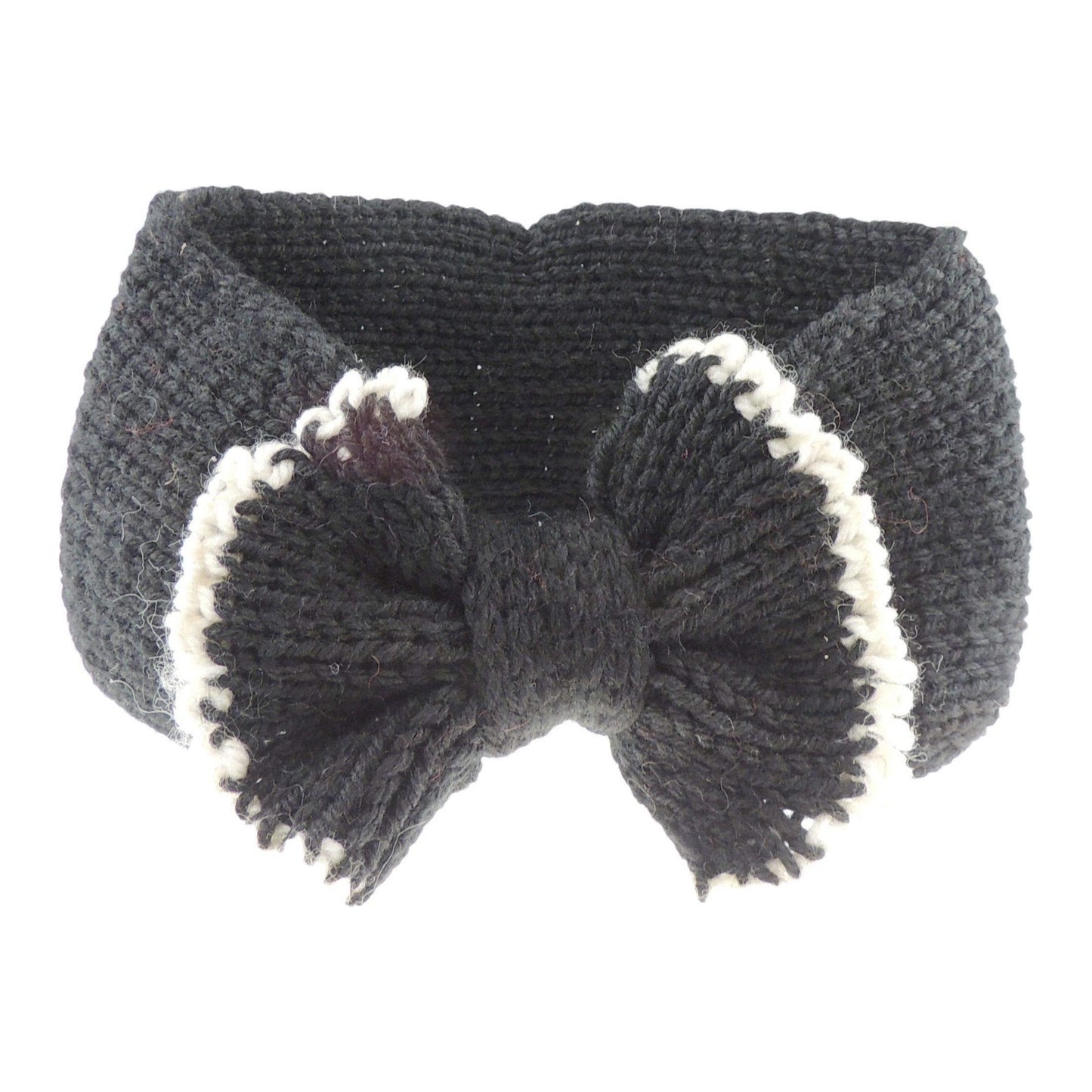 Cute Womens Black Trim Bow Fashion Winter Woolen Warm Apres Ski Fine Knit Knitted Crochet Fluffy Twist Turban Knotted Knot Earmuffs Ear Warmer Headwear Hairband Headband Headwrap