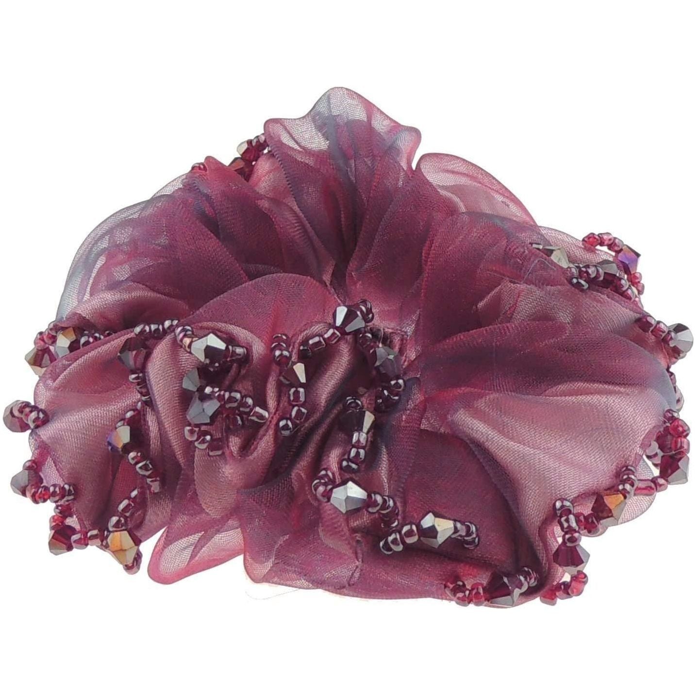 Womens Girls Essential Chiffon Beaded Floral Fabric Sleep Christmas Birthday Bridal Wedding Bridesmaid Party Ponio Hair Tie Up Back Elastic Accessories Bobbles Ponytail Holder Rubber Bands Scrunchie