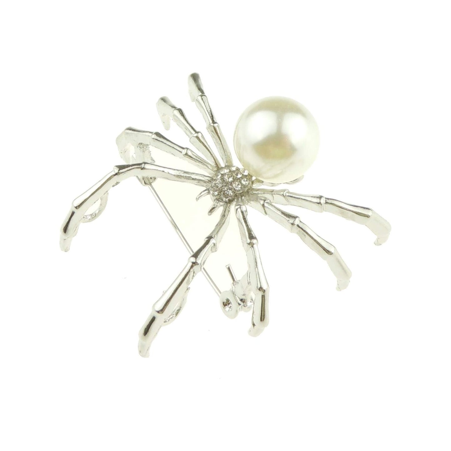 Ladies Mens Silver Tone Faux Pearl Spider Lapel Brooch