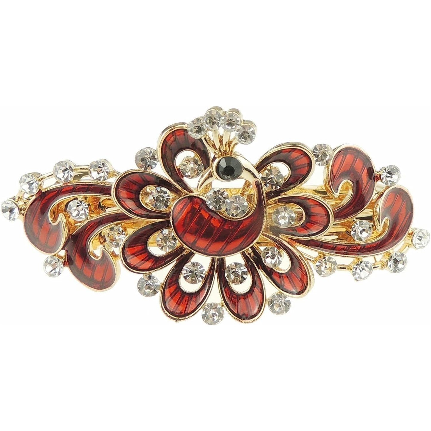 Ladies Enamel & Diamante Evening Occasion Stencil Hair Barrette Clip Peacock Waves