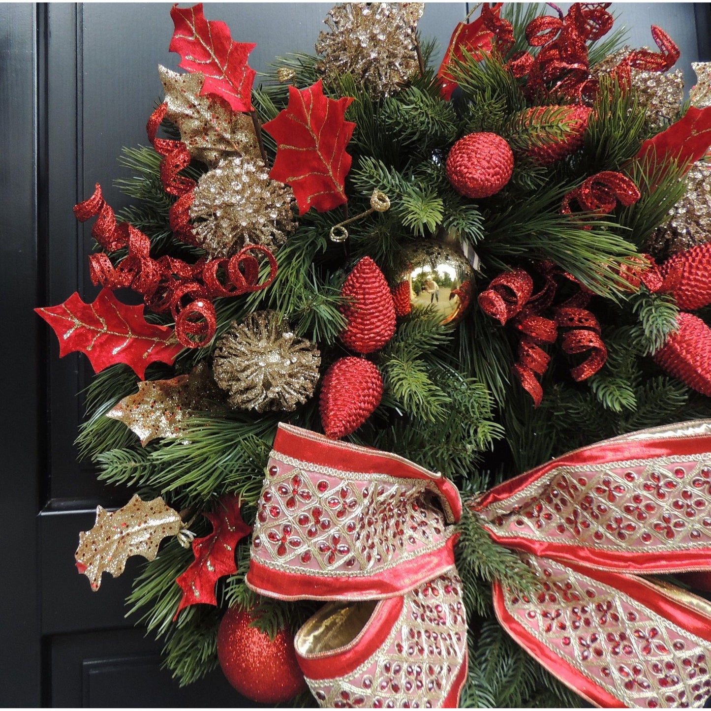 Luxury Christmas Wreath For Front Door, Fireplace Mantle, Luxury Home Decorations, Red Green Xmas, Winter Mantle Decor, Designer Wreath