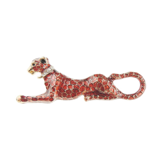 Ladies Enamel Big Cat Animal Red Leopard Brooch Pin Badge