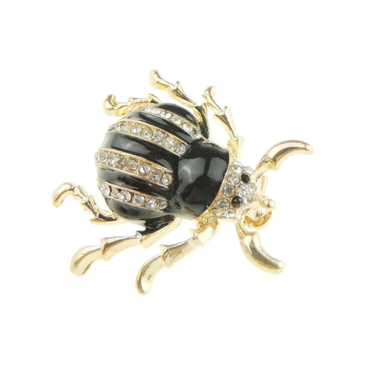 Ladies Mens Crystal Shiny Enamel Gold Tone Lapel Brooch Pin Insect Beetle